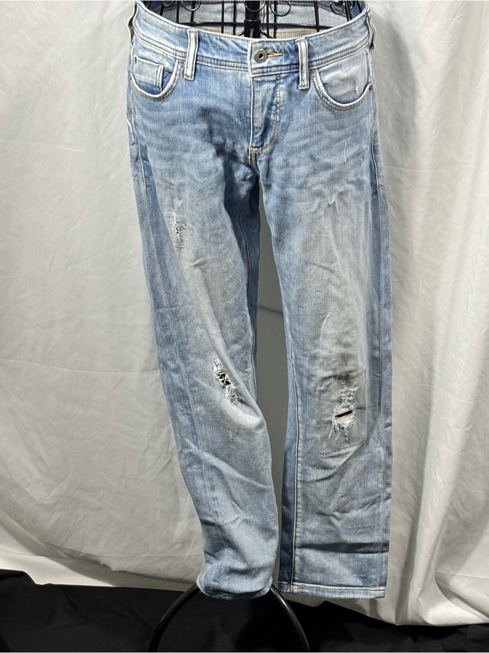 Pilcro and the Letterpress Light Blue Distressed Straight-Leg Jeans